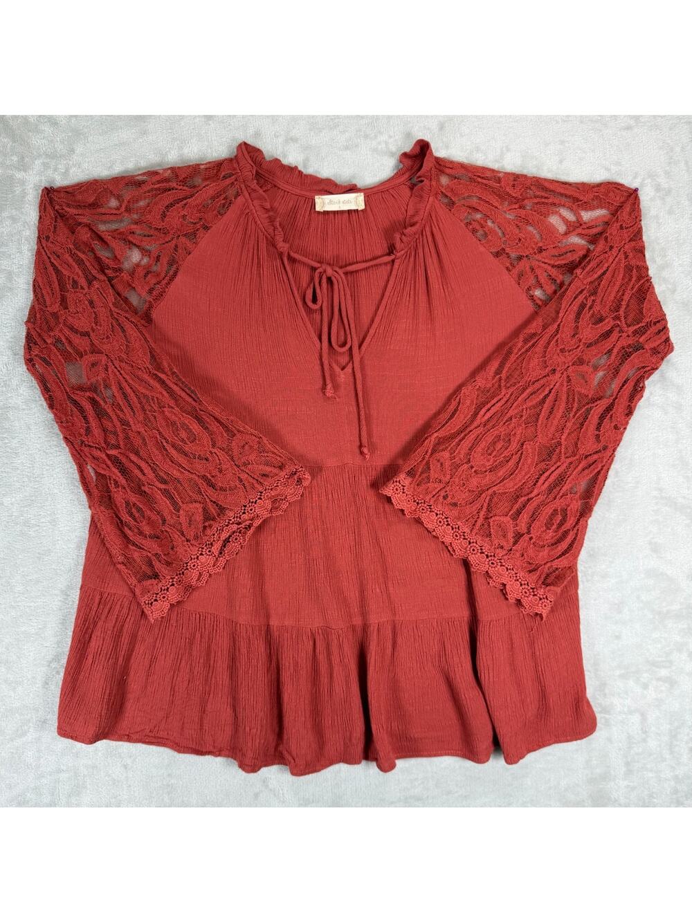 Altar'd State Large Rust Boho Peasant Top Lace Bell Sleeves Babydoll Fairy